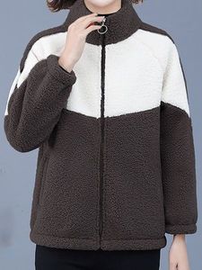 Casual Color Block Teddy Jacket