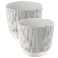 Prosperplast Plantenpot - 2x stuks - stripe - wit - D13xH11 cm