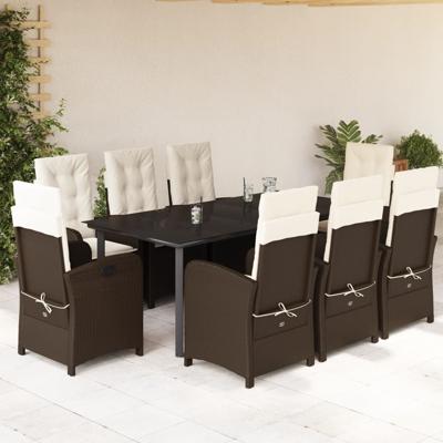9-delige Tuinset met kussens poly rattan bruin