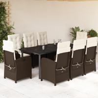 9-delige Tuinset met kussens poly rattan bruin