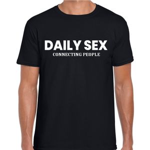 Daily sex connecting people fun tekst t-shirt zwart voor heren