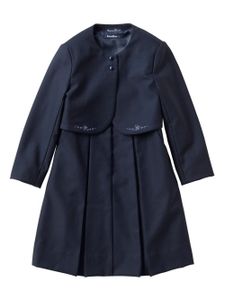 familiar robe plissée en laine à broderies - Bleu