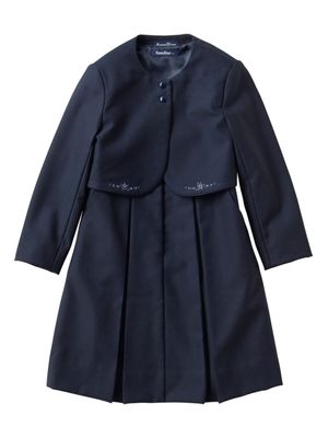 familiar robe plissée en laine à broderies - Bleu