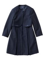 Familiar robe plissée en laine à broderies - Bleu