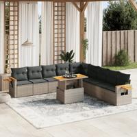 11-delige Loungeset met kussens poly rattan grijs