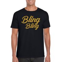 Glitter en Glamour feest t-shirt heren - bling bling goud - zwart - feestkleding - thumbnail