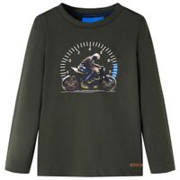 Kindershirt met lange mouwen motorprint 92 kakikleurig