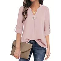 Dames Blouse Geklede topjes Effen Kleur Sierstenen Werk Elegant Korte mouw Gekerfde nek Zwart Zomer Lente Lightinthebox