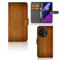 OnePlus 11 Book Style Case Donker Hout - thumbnail