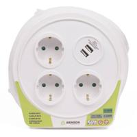 Benson Kabelhaspel/kabelbox - 10 meter - 3-voudig - stopcontacten geaard - USB - 2300 Watt/230v