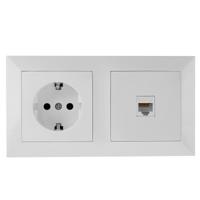 UTP RJ45 Inbouw Stopcontact met Randaarde en Afdekraam - CAT5E - Wit