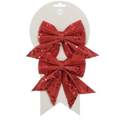 Decoratie strikken - 2x st - rood met glitter - 12 x 13 cm - strikjes
