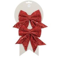 Decoratie strikken - 2x st - rood met glitter - 12 x 13 cm - strikjes