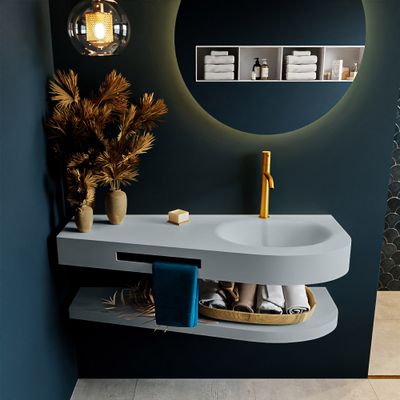 MONDIAZ RIVA 120cm Wastafel met planchet kleur Clay. Wastafel DULCET rechts 1 kraangaten kleur Clay.