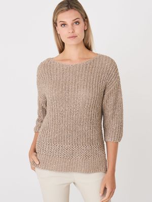 3/4 mouw boothals trui met pailletten