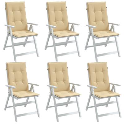 Stoelkussens 6 st hoge rug 120x50x4 cm stof gemêleerd beige