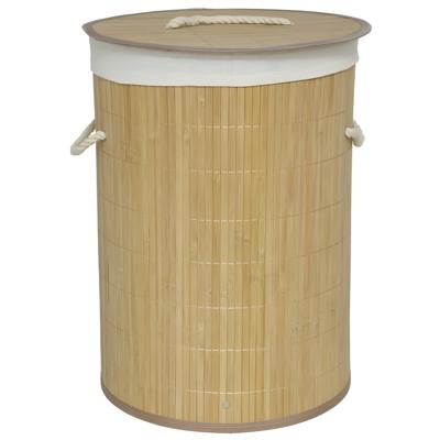 Gerimport Wasmand van bamboe - 48 liter - D35 x 50 cm - met deksel / binnenvoering