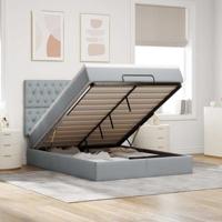 Ottoman bed met matras en LED's 140x200cm stof lichtgrijs