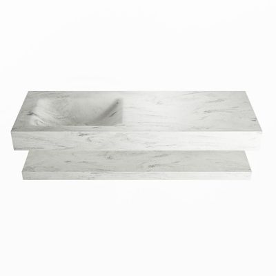 MONDIAZ ALAN-DLUX 130cm planchet Opalo. Vrijhangende wastafel CLOUD links 1 kraangat, kleur Opalo.