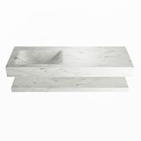 MONDIAZ ALAN-DLUX 130cm planchet Opalo. Vrijhangende wastafel CLOUD links 1 kraangat, kleur Opalo.