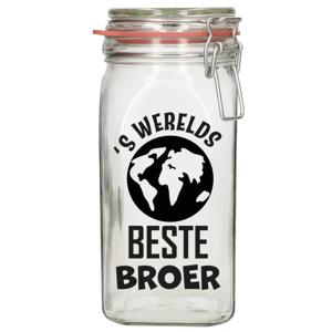 Cadeau voorraadpot - broer - glas - 12 x 7 cm - 1,5 liter - verjaardag - snoeppot