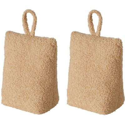 Deurstopper - 2x - 1 kilo - licht bruin - pluche - 20 x 10 cm