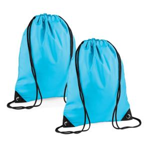 Nylon sport/zwemmen gymtas met rijgkoord - 2x - 45 x 34 cm - Surf blauw - Kinder tasjes - 12L