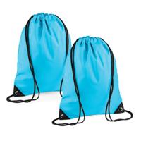 Nylon sport/zwemmen gymtas met rijgkoord - 2x - 45 x 34 cm - Surf blauw - Kinder tasjes - 12L