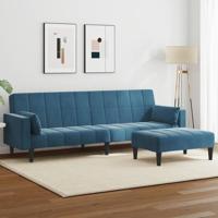 Slaapbank 2-zits met voetenbank fluweel blauw