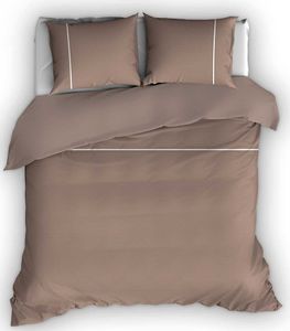 Flanellen Dekbedovertrek Duchesse Taupe/Wit-200 x 200/220 cm