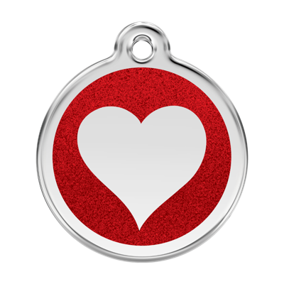 Heart Red glitter hondenpenning large/groot dia. 3,8 cm - Reddingo