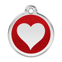 Heart Red glitter hondenpenning large/groot dia. 3,8 cm - Reddingo