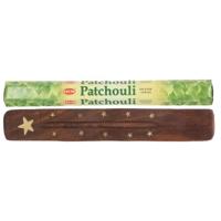 Hem Wierook stokjes Patchouli geur - voordeelpak met 60x stokjes - 25cm - met plankje/houder