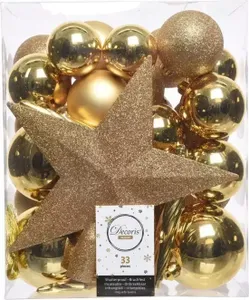 Kerstballen mix+piek 33st goud