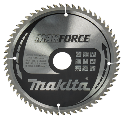 Makita Accessoires Cirkelzaagblad Hout | Makforce 190x30x2,2 60T 15g - B-32390 - B-32390