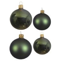 Glazen kerstballen pakket donkergroen glans/mat 38x stuks 4 en 6 cm - thumbnail