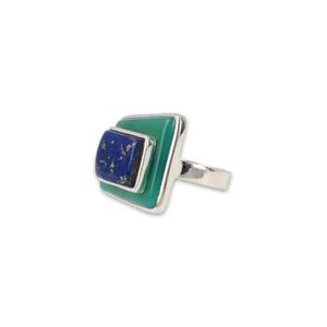 Zilveren Ring Onyx Groen en Lapis Lazuli