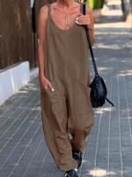 Loose Spaghetti Casual Plain Jumpsuit