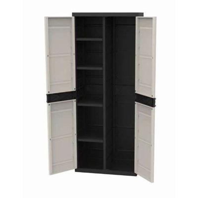 TITANIUM PLASTIKEN Kledingkast met 2 deuren en planken L70 x B44 x H176 cm Beige en zwart assortiment TITANIUM Binnen / buiten