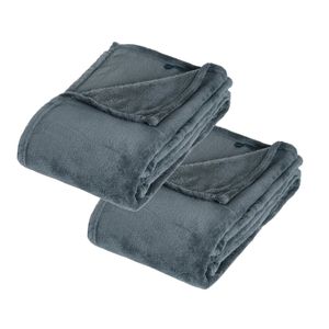 2x Stuks Fleece deken/fleeceplaid blauwgrijs 125 x 150 cm polyester