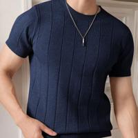 Bon&Bon Homme Men's Navy Blue Rib-Knit Short Sleeve Crew Neck Top Navy Blue / L