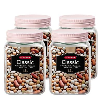 Plasticforte keuken voorraadpot - 4x - weckpotten - kunststof - roze - 1200 ml - met deksel Plasticforte keuken voorraadpot - 4x - weckpotten - kunststof - roze - 1200 ml - met deksel