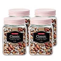 Plasticforte keuken voorraadpot - 4x - weckpotten - kunststof - roze - 1200 ml - met deksel Plasticforte keuken voorraadpot - 4x - weckpotten - kunststof - roze - 1200 ml - met deksel