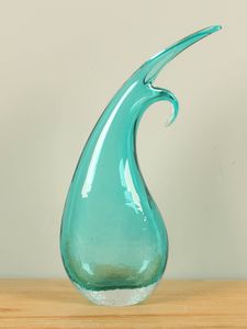 Glazen vaas groen, onderkant craquelé, 38 cm, A003