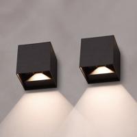 HOFTRONIC™ Set van 2 Kansas Solar LED wandlampen XL - Kubus downlight - Incl. Bewegingssensor en schemerschakelaar - 3000K warm wit - IP54 waterdicht - Monocrystal - Zwart