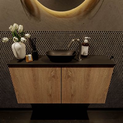 Mondiaz Fowy toiletmeubel 100cm washed oak met blad en waskom urban midden 1 kraangat