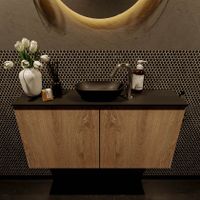 Mondiaz Fowy toiletmeubel 100cm washed oak met blad en waskom urban midden 1 kraangat Mondiaz Fowy toiletmeubel 100cm washed oak met blad en waskom urban midden 1 kraangat