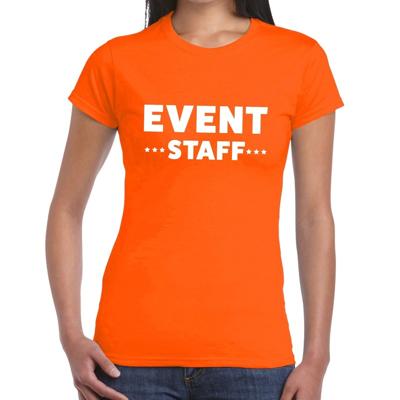 Event staff tekst t-shirt - oranje - voor dames - evenementen personeel - crew kleding Event staff tekst t-shirt - oranje - voor dames - evenementen personeel - crew kleding