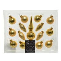 Decoris Mini kerstballen D3 cm - met piek - set 15-delig - goud - glas - kerstversiering