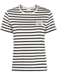 Moncler t-shirt rayé à logo brodé - Blanc